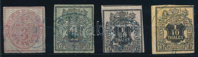 Német államok - Hannover 1856/1867 Mi 8, 9, 10, 12 vegyes minőség (Mi EUR 445.-)