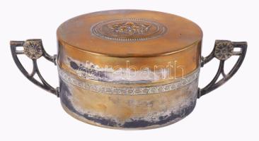 Szecessziós réz díszdoboz, zsanérjától elvált, 21x8 cm