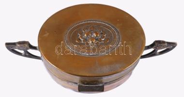 Szecessziós réz díszdoboz, zsanérjától elvált, 21x8 cm