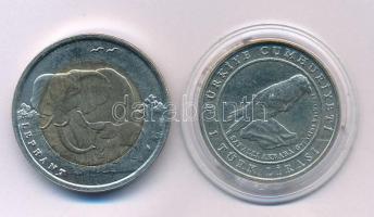 Törökország 2009. 1L bimetál "Elefánt" csak 5000 példány készült! + 1L Cu-Ni "Parlagi...
