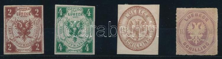 Német államok - Lübeck 1859/1865 Mi 3, 5a, 13, 14 (Mi EUR min. 145.-)
