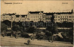 1918 Temesvár, Timisoara; Józsefváros, Küttl tér, férfi kerékpárral / Iosefin, square, man with bicycle (EK)
