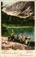 1904 Tátra, Magas-Tátra, Vysoké Tatry; Poprádi-tó. Cattarino Sándor kiadása / Popper-See / lake, mountains (EB)