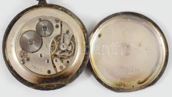 Cyma zsebóra, jelzett szerkezettel, sérült ezüst (Ag) tokkal, d: 5 cm, bruttó 55g, hiányos, nem műkö...