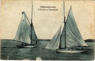 1923 Balatonberény, Üdvözlet a Balatonról. Vitorlások. Weisz Tódor kiadása (Rb)