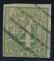 Német államok - Hamburg 1859 Mi 5a alul szűkre vágott, ritka darab!! (Mi EUR min. 1.500.-)
