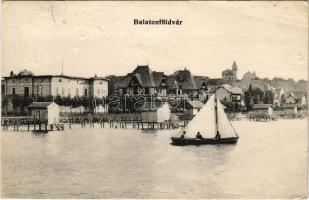 1915 Balatonföldvár, móló, nyaralók. Gerendai Gyula kiadása (lyuk / pinhole)