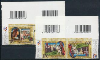 2008 Bélyegnap sor egyenes és fordított képállású párokban, a széleken logóval, ívszéli vonalkódokkal