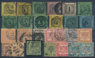 Német államok - Baden 1851/1868 Kis tétel Mi 2-25 kisebb hibák, javítások, de szép darabok is. Magas katalógus érték