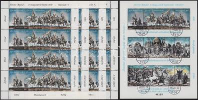 1994-1996 Feszty-körkép - A magyarok bejövetele I. 4 db postatiszta kisív + pecsételt blokk (16.000)