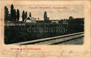 1901 Balatonlelle, Bosnyák, Weszelofszky és Kempelen villák, vasúti pálya. Günsberger Zoltán kiadása (fl)