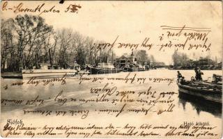 Siófok, Hajókikötő, gőzhajó. Klein Ignác kiadása (EB)