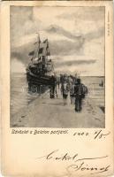 1902 Balaton, Üdvözlet a Balaton partjáról. Vasvári József kiadása Keszthelyen (kis szakadások / small tears)