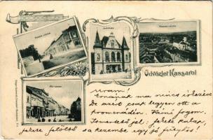 Kassa, Kosice; Rózsa utca, indóház, vasútállomás, látkép, Fő utca. Edgar Schmidt (Dresden) / street, railway station, general view, street. Art Nouveau, floral (EK)