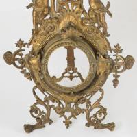 cca 1900 Neorokokó bronz asztali barométer- és hőmérőtartó, m: 44 cm