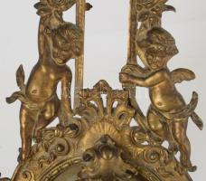 cca 1900 Neorokokó bronz asztali barométer- és hőmérőtartó, m: 44 cm