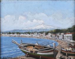 Sergio Pugnalini (-): Olasz öböl. Olaj, vászon. Jelzett. Dekoratív keretben. 21,5x26 cm