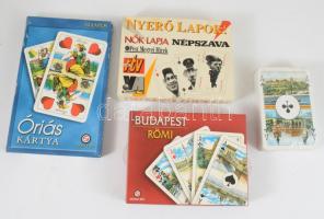 4 csomag kártya (Budapest römi, Óriás magyar kártya, stb.), nagyrészt bontatlan
