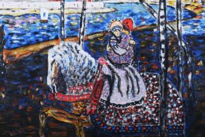 Olvashatatlan jelzéssel, Kandinszkij után: Lovagló pár. Olaj, vászon. Fakeretben. 30x30 cm