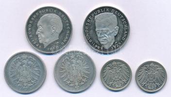Német Birodalom 1874G 1M Ag + 1875J 1M Ag + 1914E 5pf Cu-Ni (2db, ritkább évjárat/verde) + Német Szö...