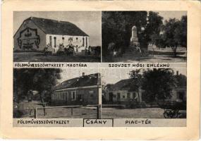 Csány (Heves), Földművesszövetkezet magtára, szovjet hősi emlékmű, Piac tér (fl)