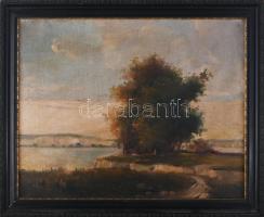 Jelzés nélkül (Gerstenberger Mátyás?), XX. sz. első fele: Vízparti táj (Dunapart?). Olaj, vászon. Dekoratív fakeretben. 40x50 cm