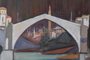 Szabó Sándor (1923-1986): Mostar. Akvarell, papír, jelzett. Paszpartuban. 32x39 cm