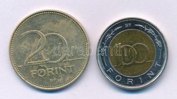 2002. 100Ft "Kossuth" + 2003. 20Ft "Deák Ferenc" T:AU,XF patina