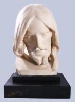 Vass Viktor (1873-1955): Krisztus fej. Mázas fajansz. Jelzett, kopással, fa talapzaton, teljes m: 43 cm