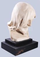 Vass Viktor (1873-1955): Krisztus fej. Mázas fajansz. Jelzett, kopással, fa talapzaton, teljes m: 43...