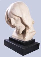 Vass Viktor (1873-1955): Krisztus fej. Mázas fajansz. Jelzett, kopással, fa talapzaton, teljes m: 43...