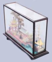 Antik kínai dioráma, alján címkén jelzett, 20x13 cm