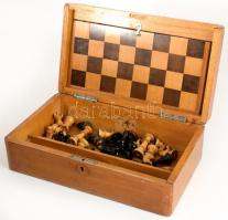 Fa sakk készlet, dobozban, 30x19 cm