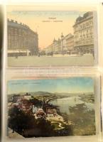 14 db RÉGI Budapest város képeslap + 9 db számolócédula 200 férőhelyes modern albumban