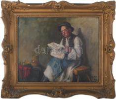 Horváth G. Andor (1876-1966): Újságolvasó. Olaj, vászon. Jelezve jobbra lent. Dekoratív fakeretben, 39,5x50 cm.