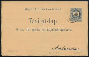 1890 35kr zárt díjjegyes távirat-lap, belül Színesszámú 10kr bélyeggel "KONYHA" - "MALACZKA" a Konyha bélyegzés nagyon ritka!