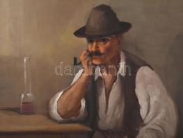 Mesterházy Dénes (1900-1949 körül): Pipázó. Olaj, vászon. Jelezve jobbra lent. Javított. Dekoratív, ...
