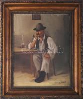 Mesterházy Dénes (1900-1949 körül): Pipázó. Olaj, vászon. Jelezve jobbra lent. Javított. Dekoratív, ...