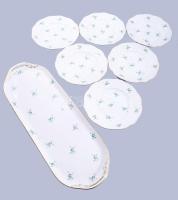 1940 Herendi zöld virágmintás szendvicses / süteményes készlet, jelzett, minimális kopással, d: 18,5 cm, tálca h: 48 cm