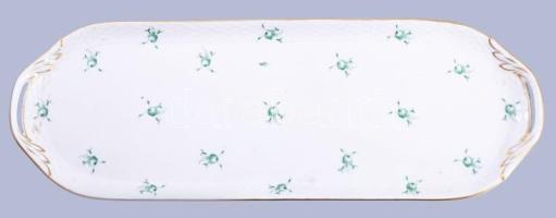 1940 Herendi zöld virágmintás szendvicses / süteményes készlet, jelzett, minimális kopással, d: 18,5...