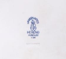 1940 Herendi zöld virágmintás szendvicses / süteményes készlet, jelzett, minimális kopással, d: 18,5...