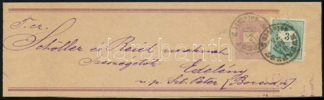 1881.aug.25. 2kr címszalag Színesszámú 3kr díjkiegészítéssel belföldi túlsúlyos nyomtatvány tarifahelyes 5kr bérmentesítéssel "BUDAPEST" - Edelény, nagyon ritka darab RRRR!