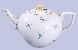 1940 Herendi zöld virágmintás kávés készlet, cukortartó és tejkiöntő nélkül, 9 csészével, 11 csészea...