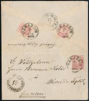 1876.júl.14. Ajánlott Réznyomat 5kr díjjegyes levél Színesszámú 2 x 5kr díjkiegészítéssel, kiállítási célból szétnyitva. Szép és ritka darab RRR!