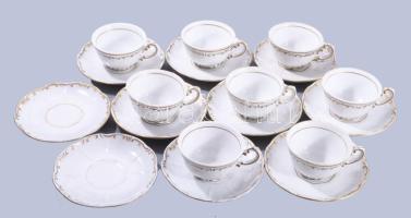 Zsolnay 10 darab tollazott mintás csésze alátéttel, a Gellért Szálló jelzésével, klf jelzéssel, kopással, d: 12 cm