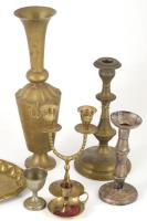 Doboznyi antik réz / bronz tárgy, közte antik gyertyatartó