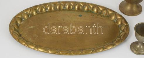 Doboznyi antik réz / bronz tárgy, közte antik gyertyatartó