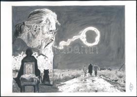 Lantos Péter (1977-): Sátántangó. Akvarell, papír, jelzett, hátoldalán autográf felirattal. 19x24,5 cm