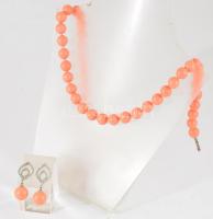 Ezüst (Ag) szerelékes ékszer szett, nyaklánc és fülbevaló pár, jelzett.