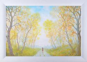 Horváth József (?-): Séta a város felett. Olaj, farost, jelzett, fakeretben, 33×48 cm